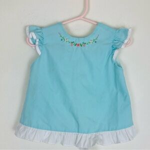 Remember Nguyen tie back blue and white dress with floral embroidery at neckline